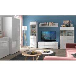 Witryna do Salonu Niska MIST 90 cm Biały połysk Nowoczesna
