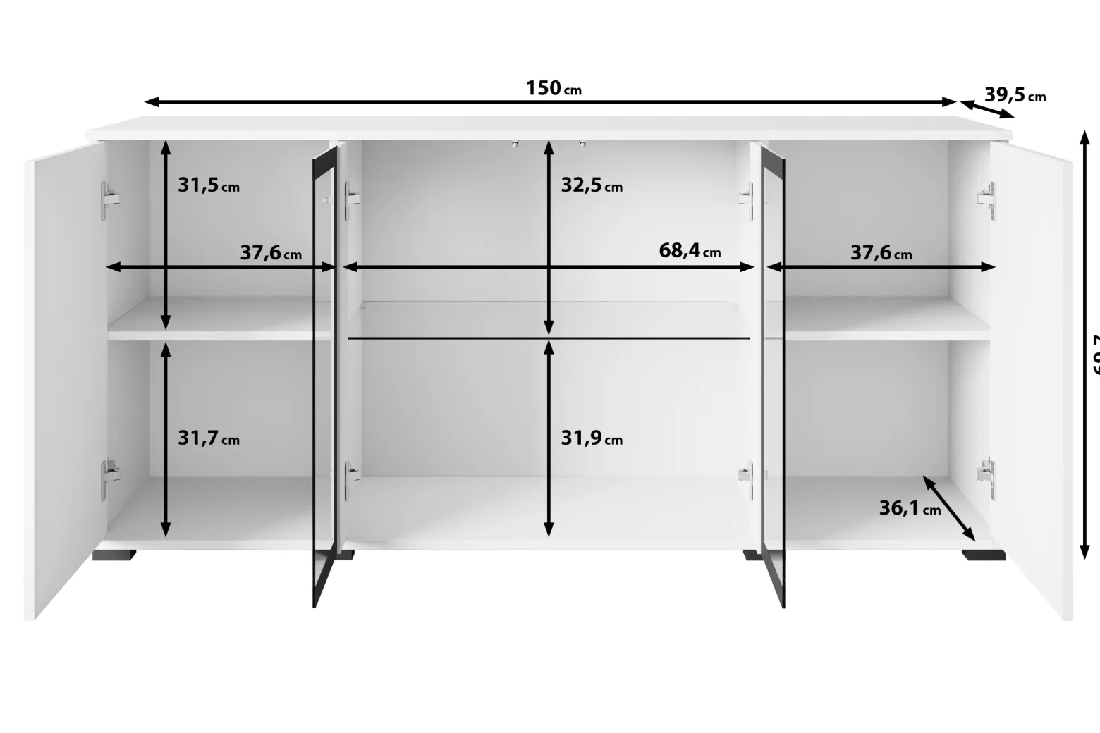 Witryna FARO 150 cm biały/biały połysk