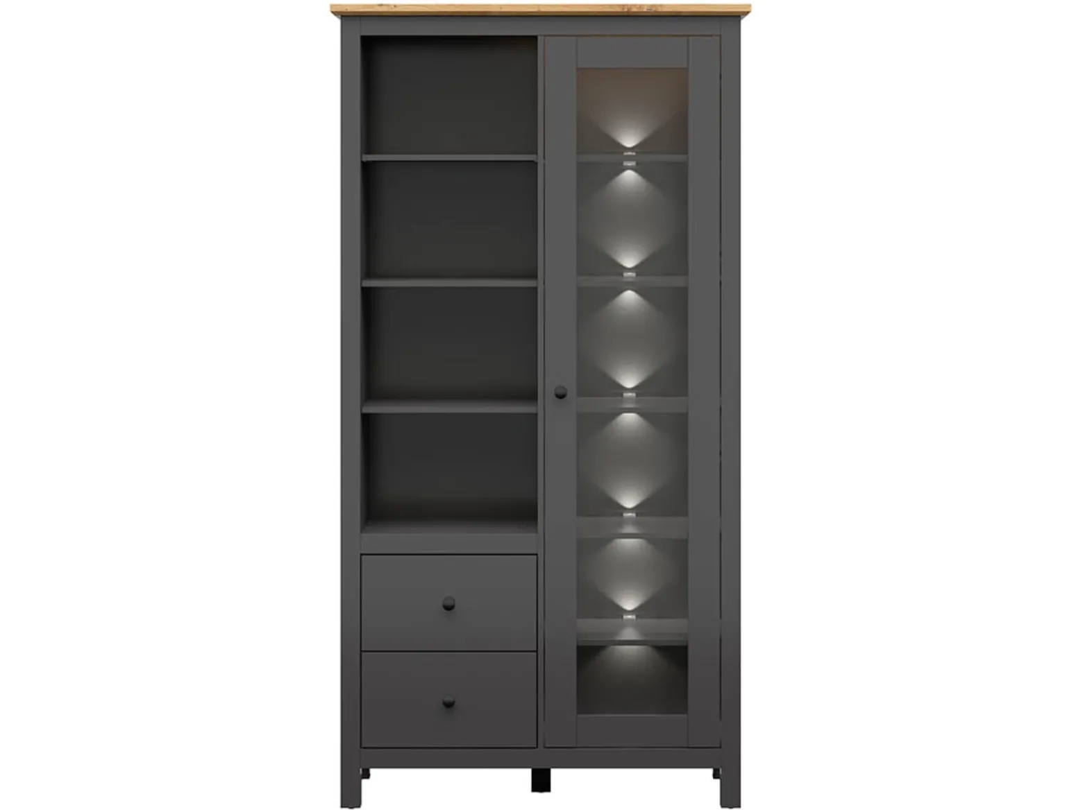Witryna Hesen 106 cm z drzwiami i 2 szufladami grafitowa
