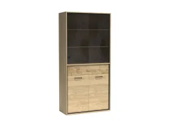 Witryna MILAN 92 cm Natural Hikora / Czarny Przeszklona Drewniany Panel