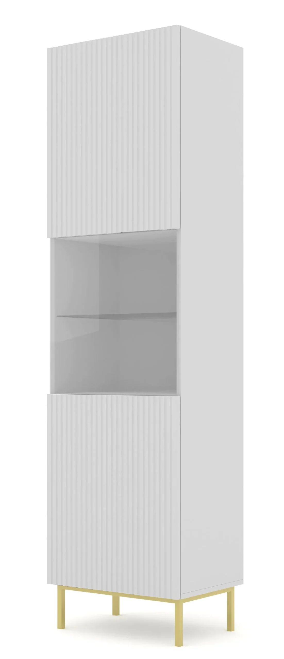 Witryna Ravenna B 1D frez MDF biały mat + RAMA ZŁOTA