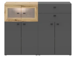 Witryna System64 128 cm z 2 szufladami i 6 drzwiami grafit/dąb coast evoke