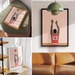 Wydruki na płótnie A4 Koszykarz pastelowy róż piłka w locie sport