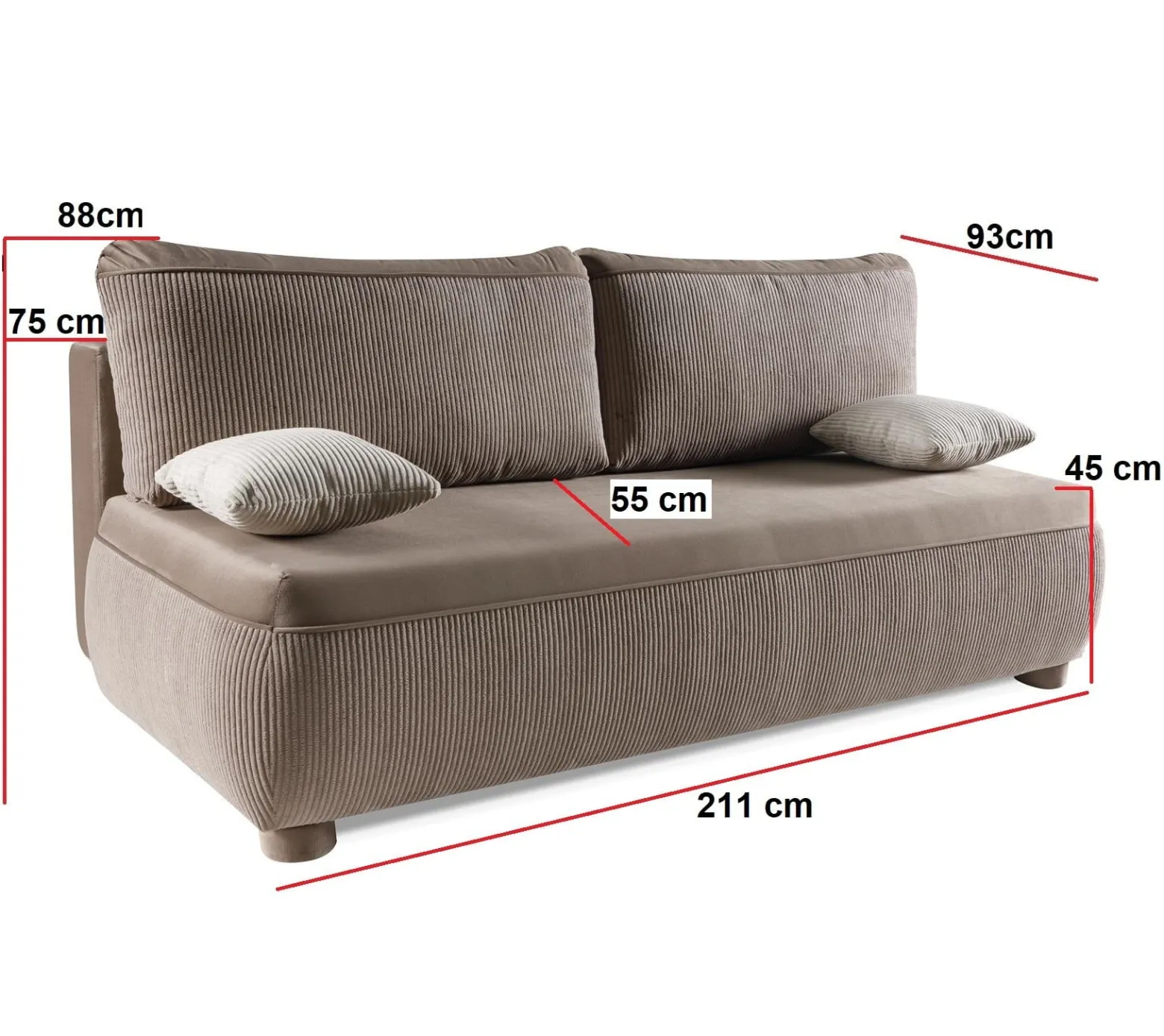 Wygodna sofa sztruksowa ADDA Ciemnoszara – funkcja spania, mechanizm DL