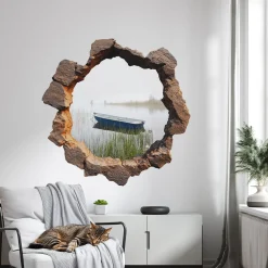 Wyrwa w ścianie malowniczy pejzaż naklejka dziura 3D 60x60