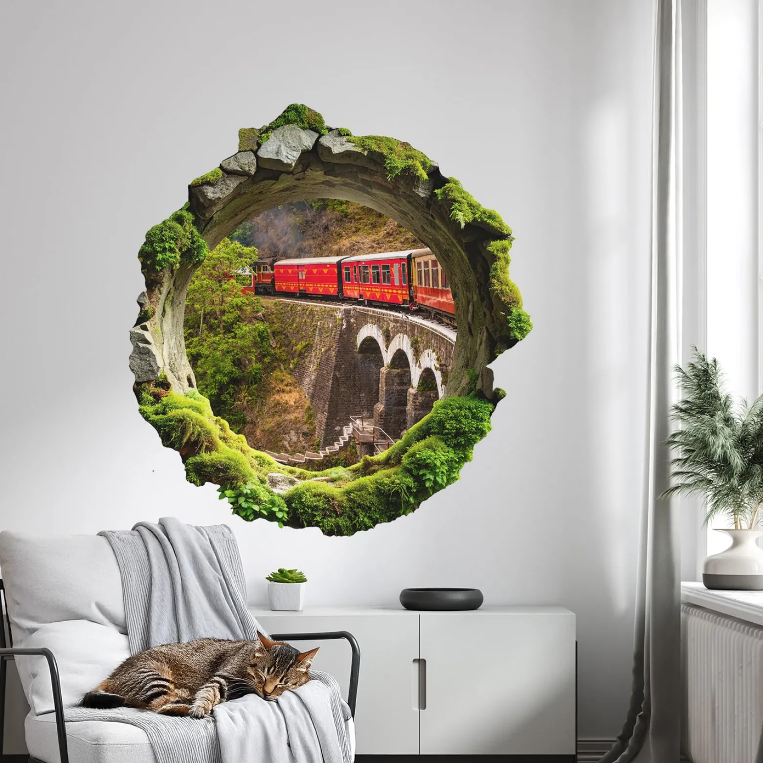 Wyrwa w ścianie zielony widok naklejka dziura 3D 74x80