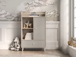 Wysoka Komoda z Szufladą Do Pokoju Dziecięcego 80 cm MEVEL Szara Beż