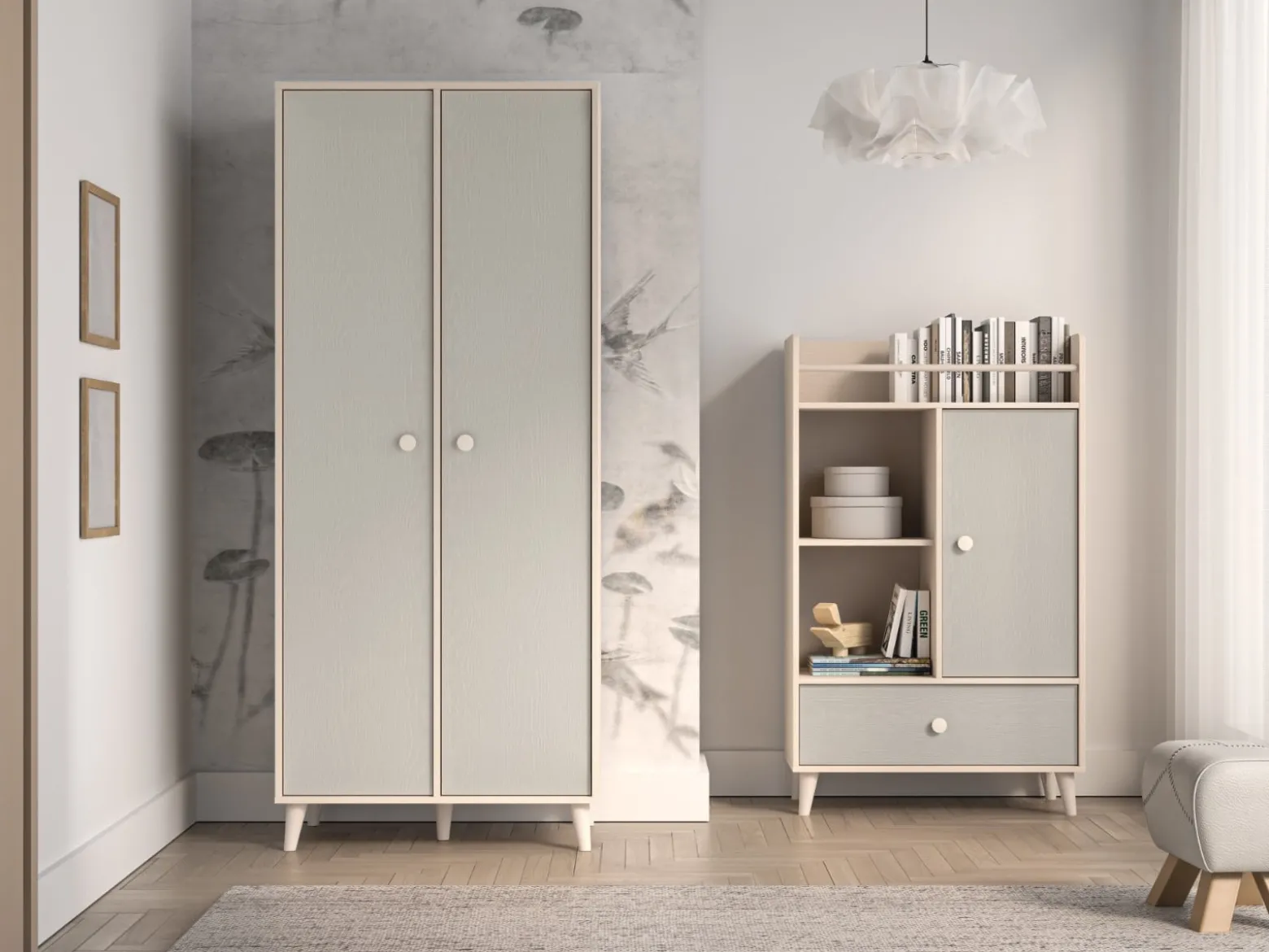 Wysoka Komoda z Szufladą Do Pokoju Dziecięcego 80 cm MEVEL Szara Beż
