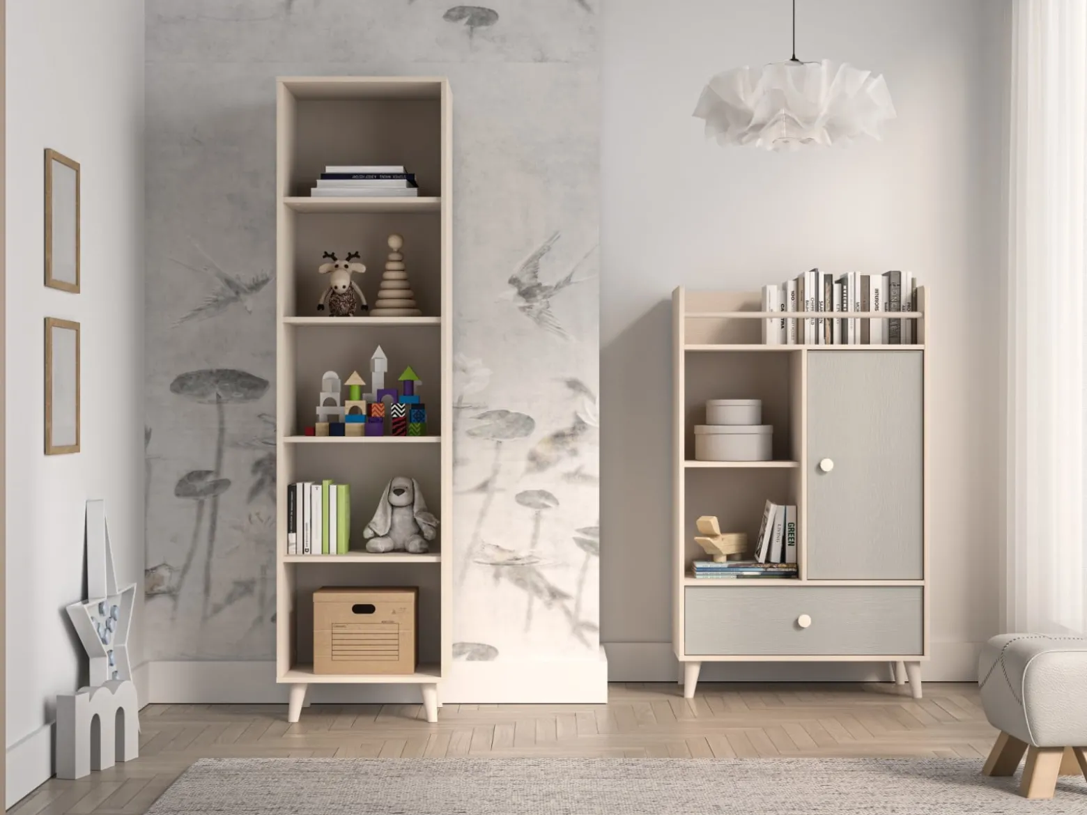 Wysoka Komoda z Szufladą Do Pokoju Dziecięcego 80 cm MEVEL Szara Beż