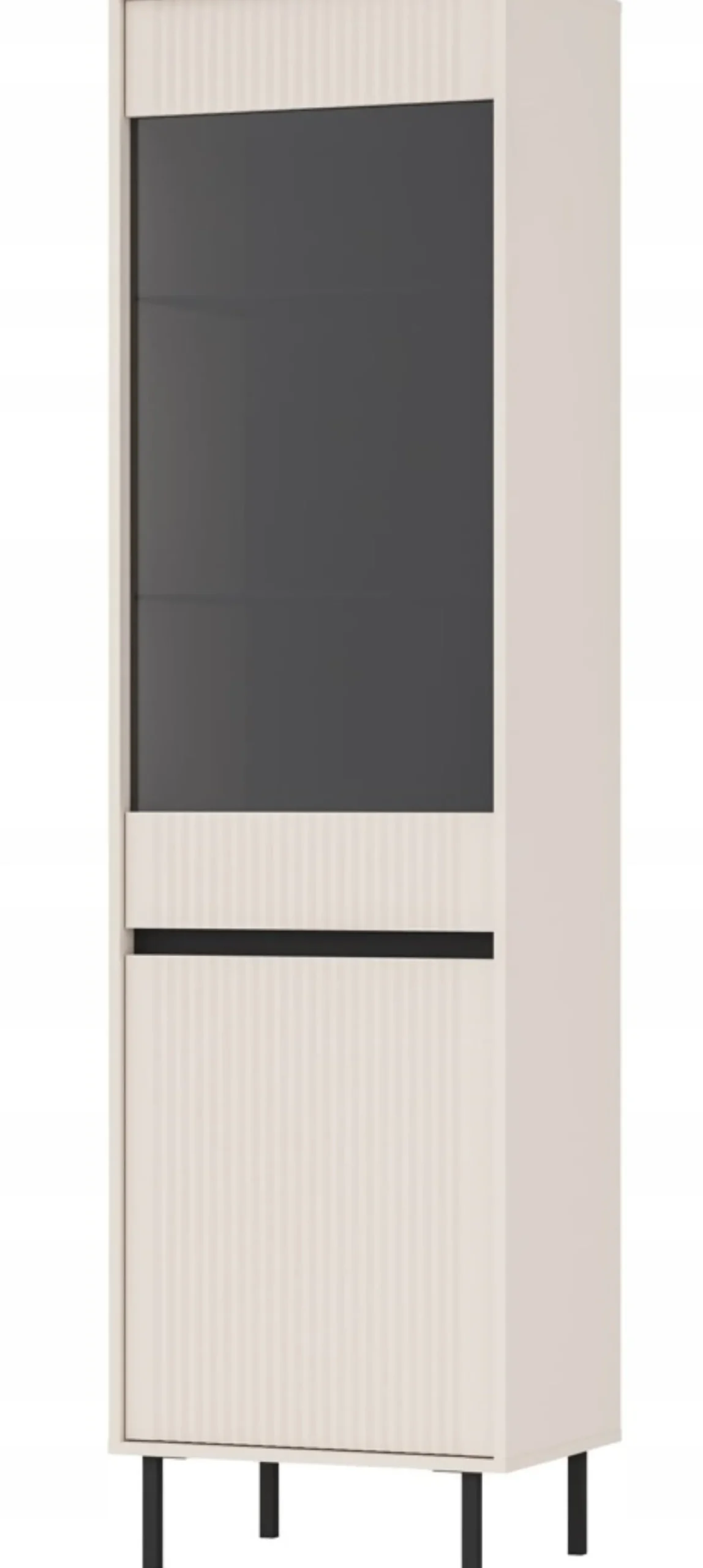Wysoka WITRYNA 205 cm RYFLE Półki SZKŁO BEŻOWA OSAKA