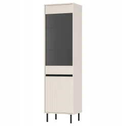 Wysoka WITRYNA 205 cm RYFLE Półki SZKŁO BEŻOWA OSAKA