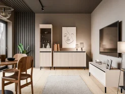 Wysoka WITRYNA 205 cm RYFLE Półki SZKŁO BEŻOWA OSAKA