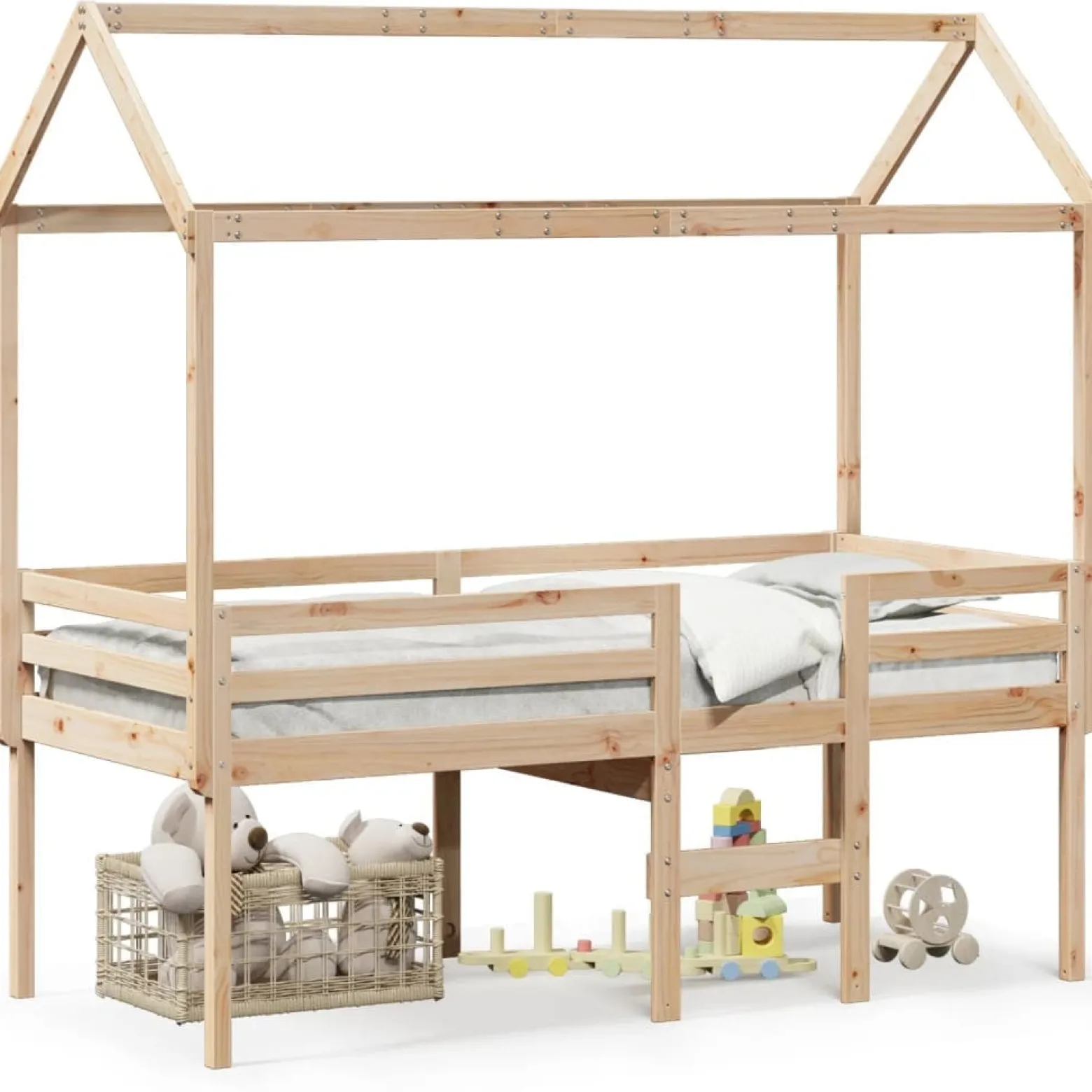 Wysokie łóżko z dachem 80x200 cm lite drewno sosnowe