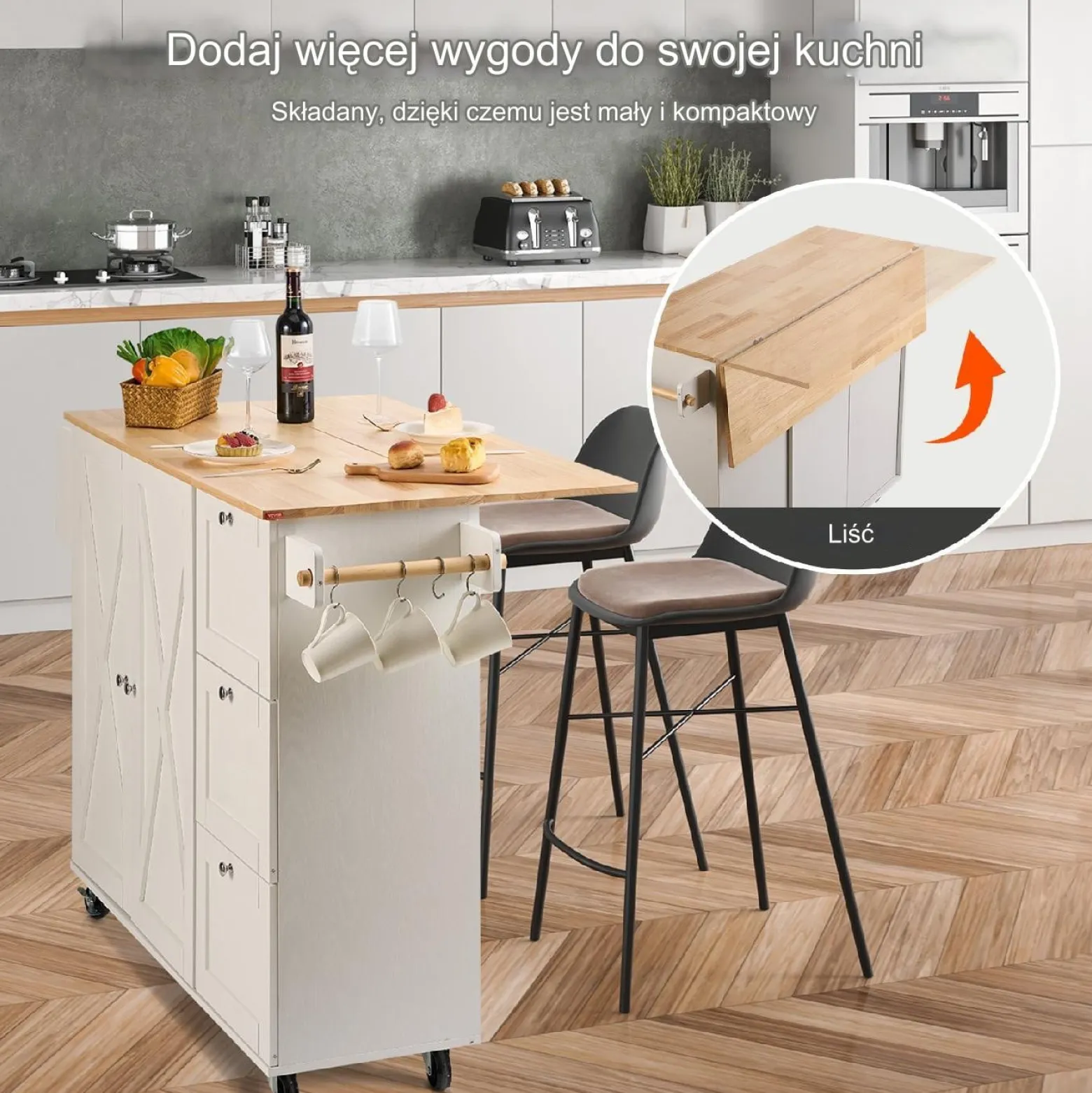 Wyspa kuchenna stół barowy regał szafka kredens na kółkach 143x68 cm