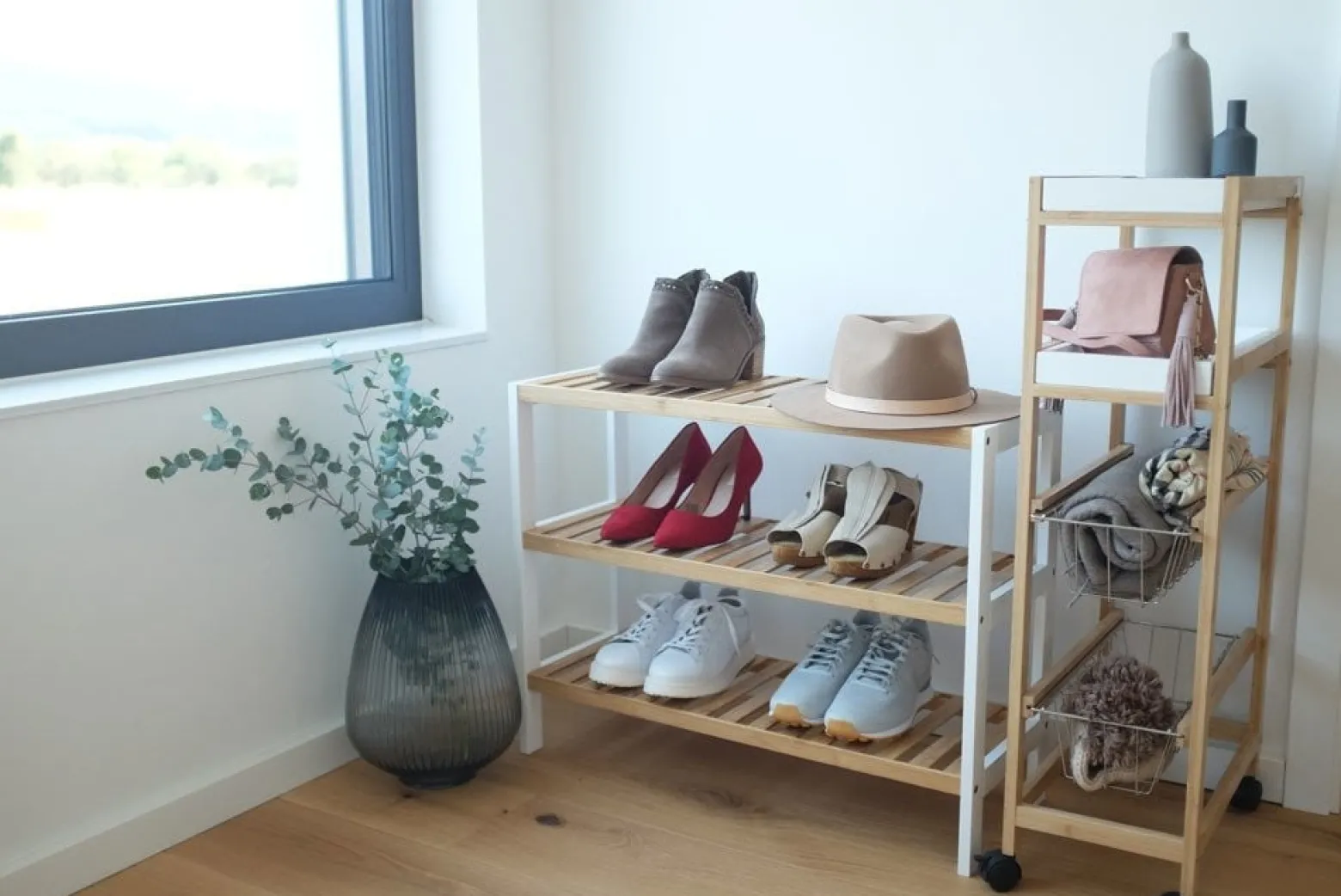 Wózek do kuchni, stolik z bambusa do serwowania dań