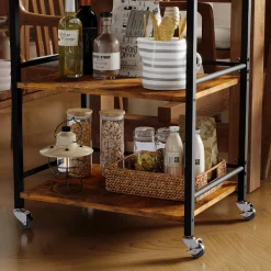 Wózek kuchenny zdejmowana taca brązowa vintage retro loft na kółkach 86 cm
