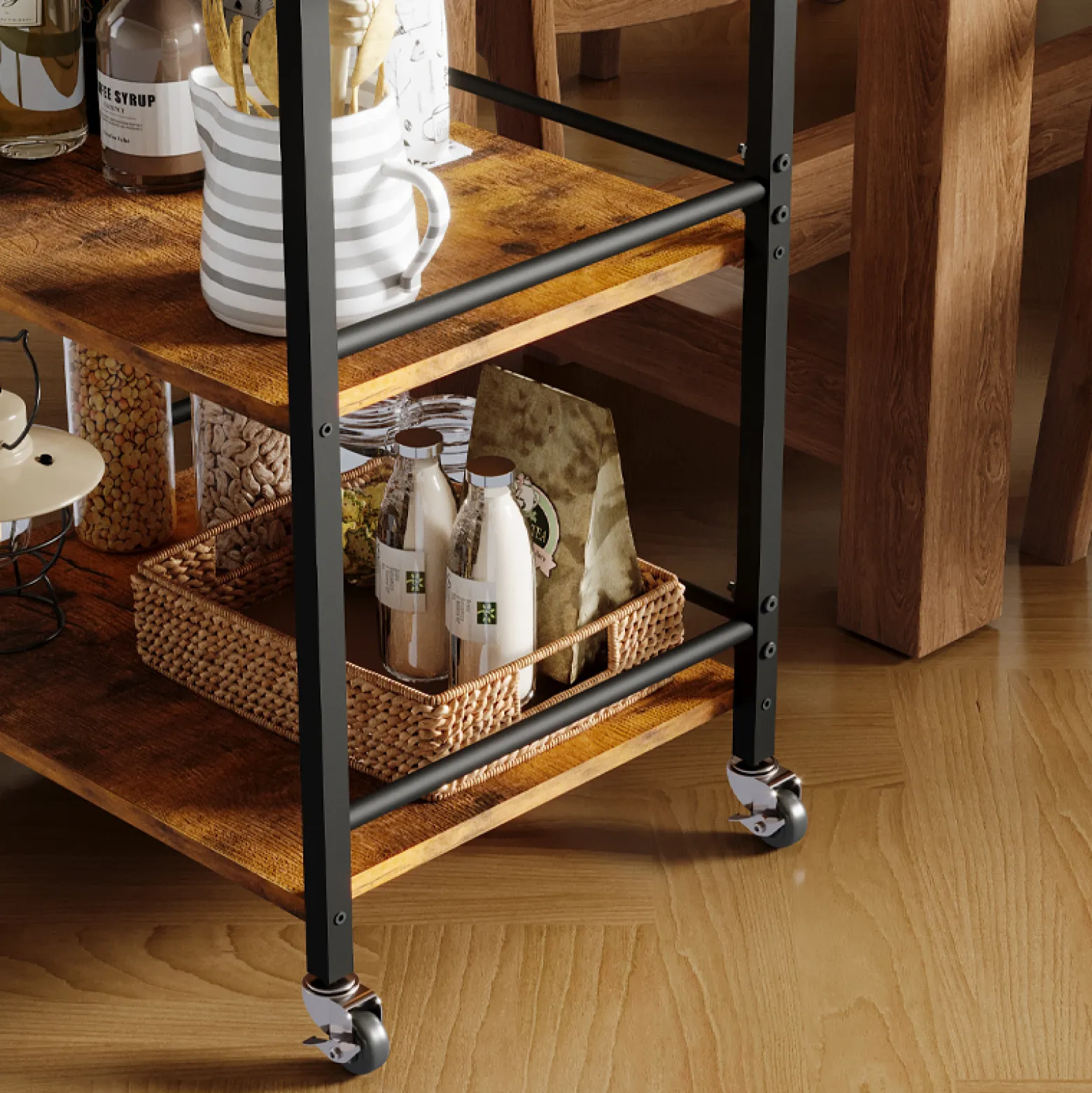 Wózek kuchenny zdejmowana taca brązowa vintage retro loft na kółkach 86 cm