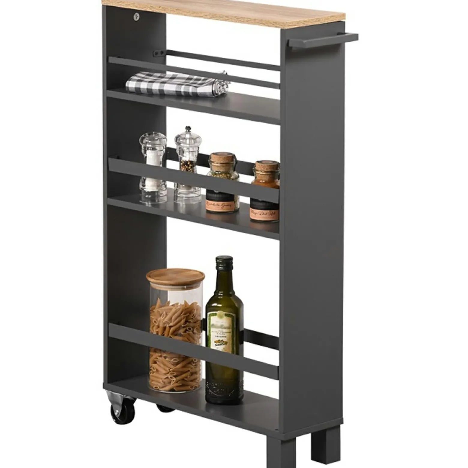 Wózek kuchenny z półkami 240x200x750 mm ciemnoszary brązowy mobilny