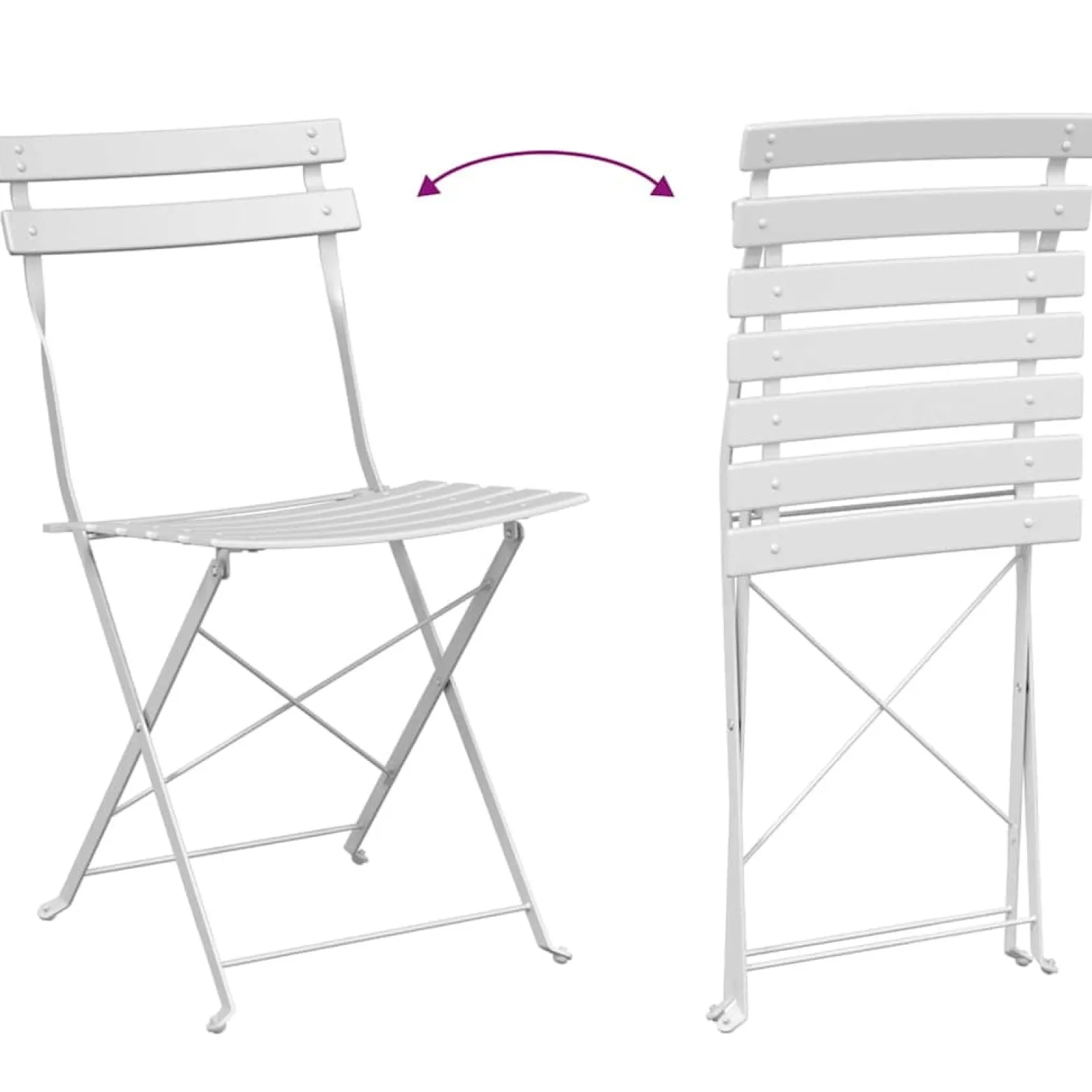 2x Krzesło Ogrodowe Metalowe Białe Składane Na Taras Balkon Ogród