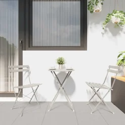 2x Krzesło Ogrodowe Metalowe Beżowe Składane Na Taras Balkon Ogród
