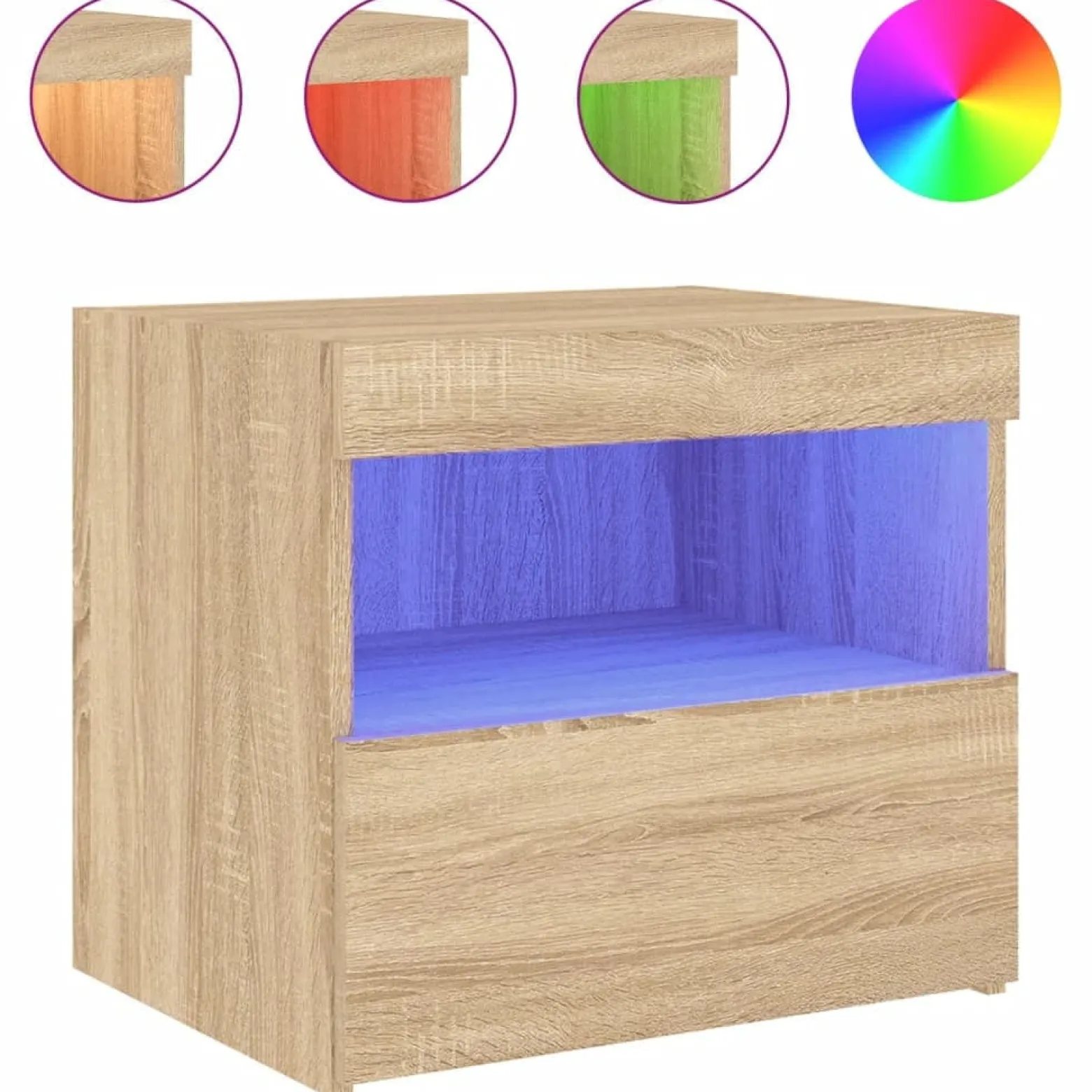 2x Szafka Nocna Stolik Komoda Brązowa z LED Do Sypialni 50x40x45 cm