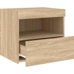 2x Szafka Nocna Stolik Komoda Brązowa z LED Do Sypialni 50x40x45 cm