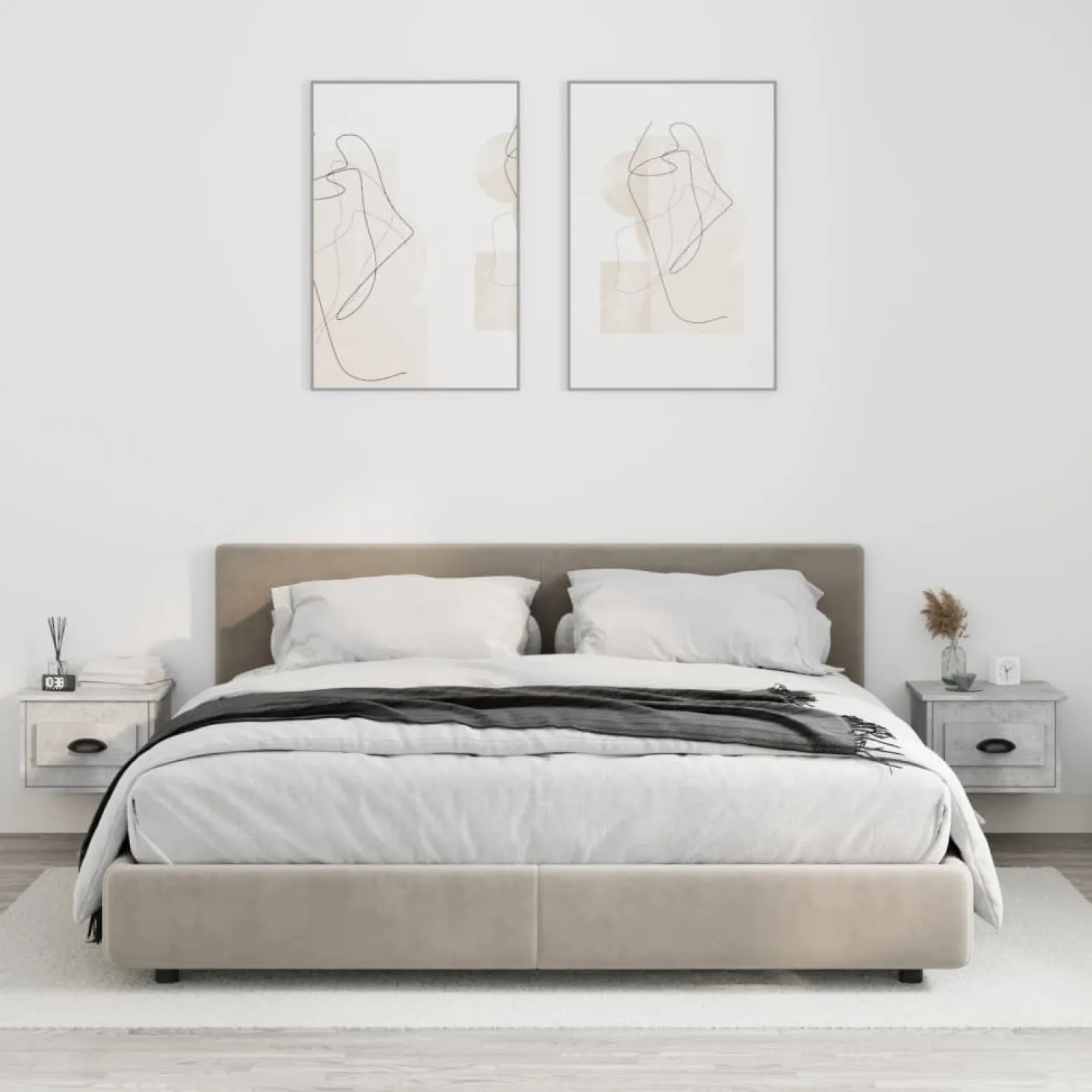 2x Szafka Nocna Stolik Szara z Szufladą Wisząca Do Sypialni 41,5x36x28 cm