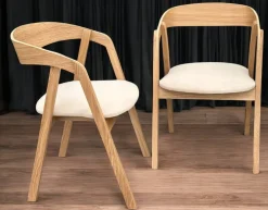 6 x Dębowe krzesło sztaplowane tapicerowane beż Salon Restauracja