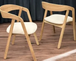 6 x Dębowe krzesło sztaplowane tapicerowane beż Salon Restauracja