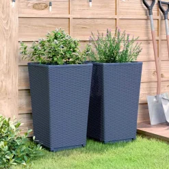 2x Donica Ogrodowa Szara Plastikowa Doniczka Na Ogród 32,5x32,5x57