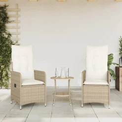 2x Krzesło Ogrodowe Rozkładane z Poduszką Fotel Ogrodowy Beżowy Rattan