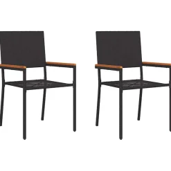 2x Krzesło Ogrodowe z Poduszkami Rattan Czarne Na Taras Balkon Ogród