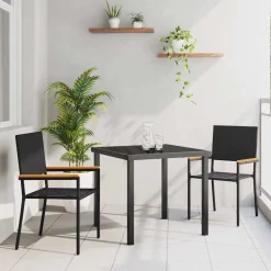 2x Krzesło Ogrodowe z Poduszkami Rattan Czarne Na Taras Balkon Ogród