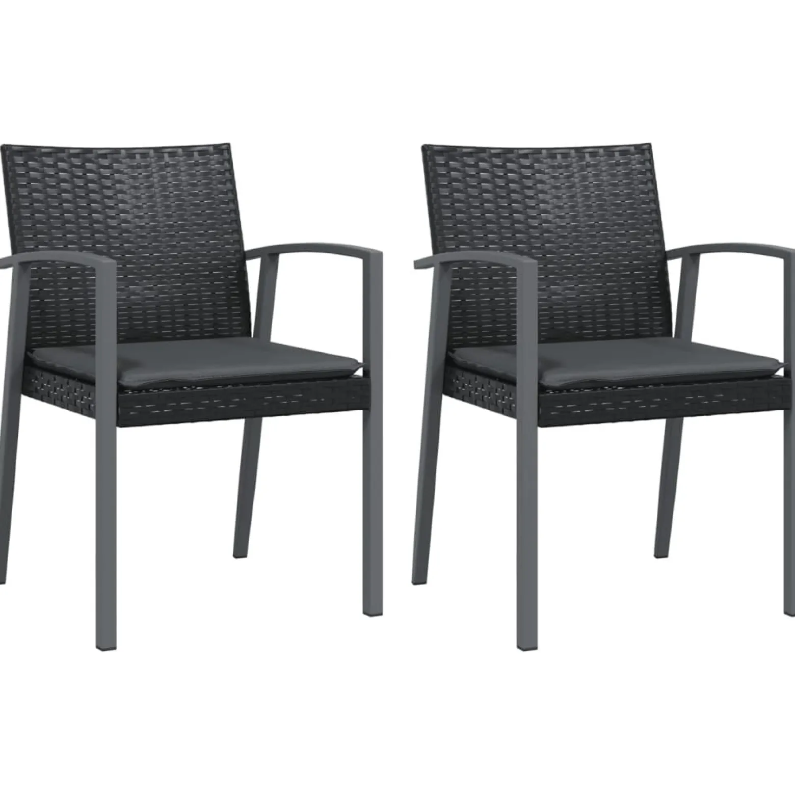 2x Krzesło Ogrodowe z Poduszkami Rattan Czarne Na Taras Balkon Ogród