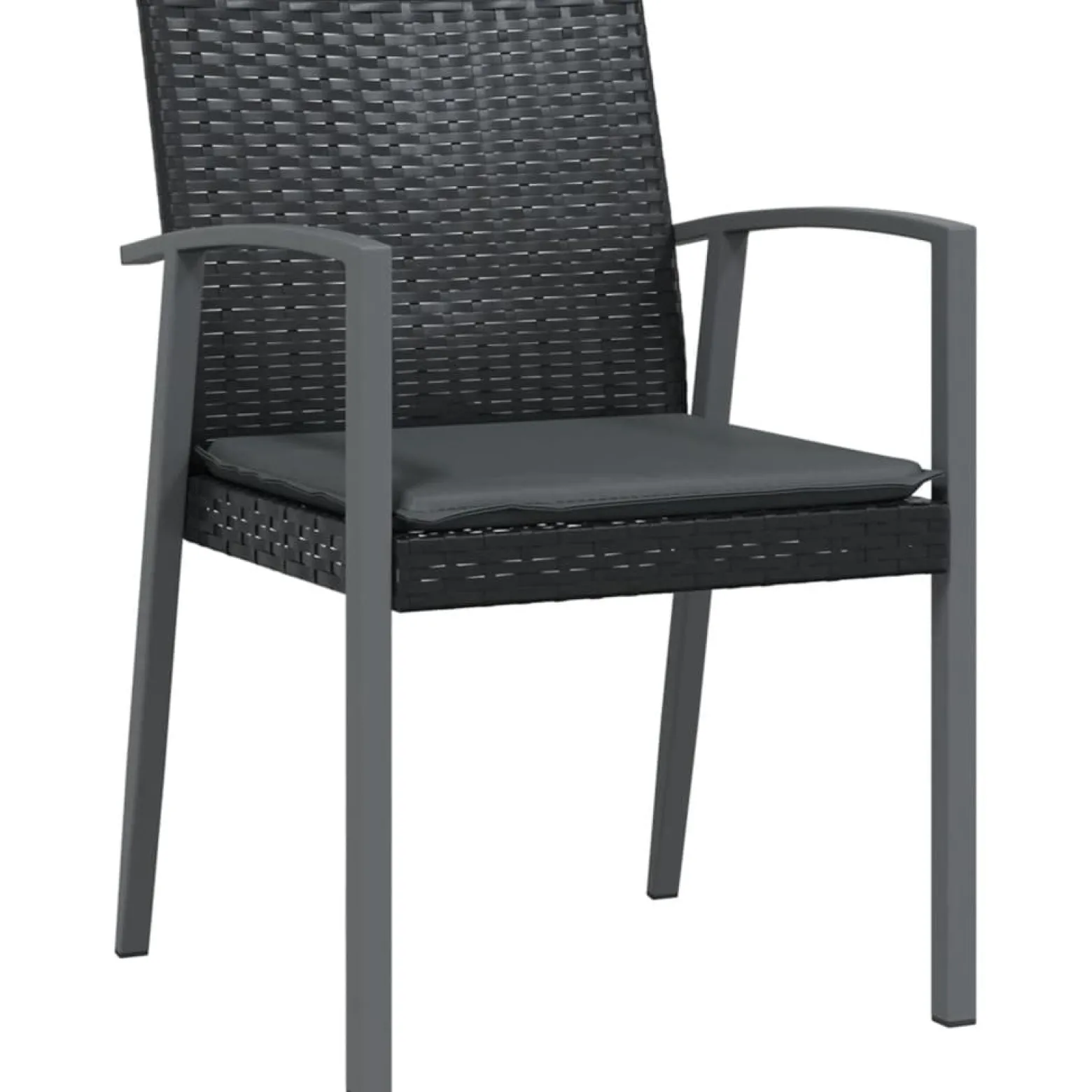 2x Krzesło Ogrodowe z Poduszkami Rattan Czarne Na Taras Balkon Ogród