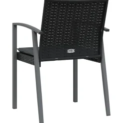 2x Krzesło Ogrodowe z Poduszkami Rattan Czarne Na Taras Balkon Ogród