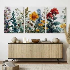 3x Obraz Set Kolorowe Polne Kwiaty Natura Rośliny 30x40cm