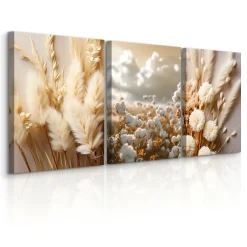 3x Obraz Set Kwiaty Bawełna Trawy Natura W Stylu Boho 30x40cm