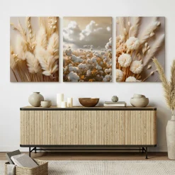 3x Obraz Set Kwiaty Bawełna Trawy Natura W Stylu Boho 30x40cm