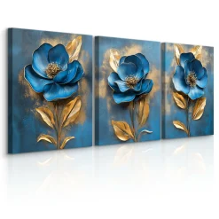 3x Obraz Set Niebieskie Abstrakcyjne Kwiaty 30x40cm