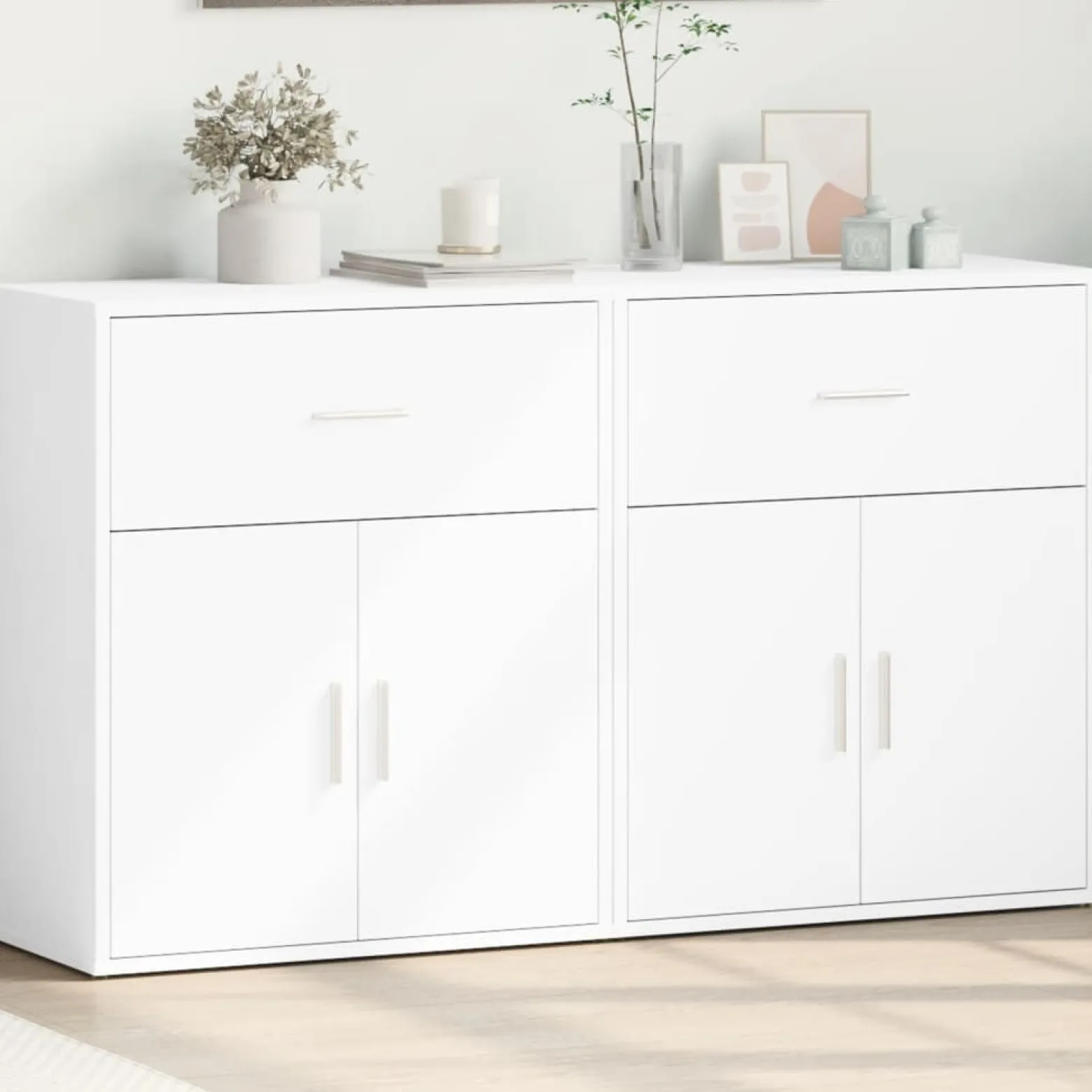 2x Szafka Biała z Drzwiami 60x31x70 cm do Salonu Pokoju Sypialni