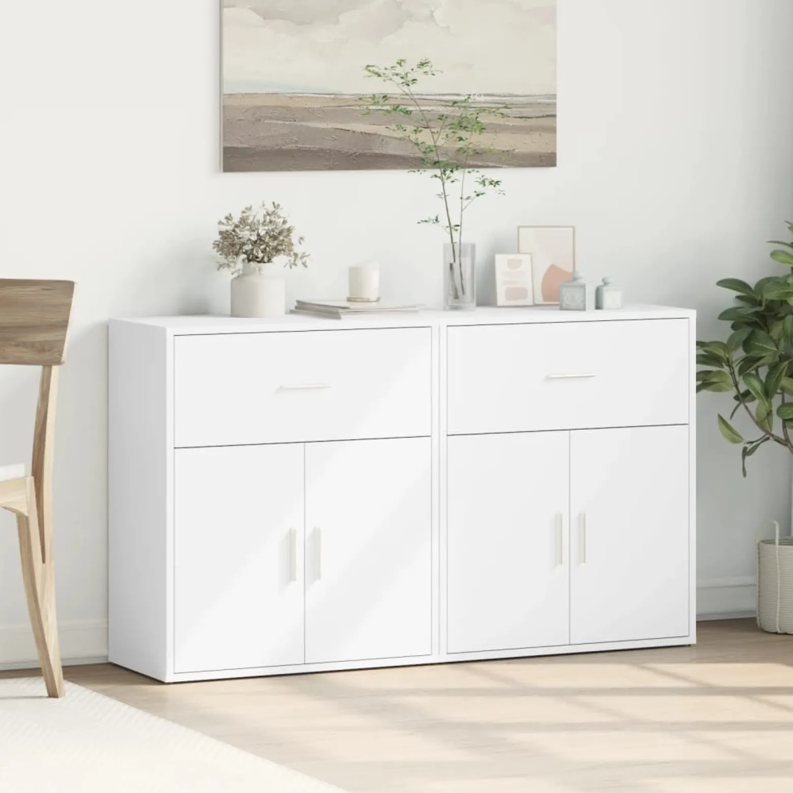 2x Szafka Biała z Drzwiami 60x31x70 cm do Salonu Pokoju Sypialni