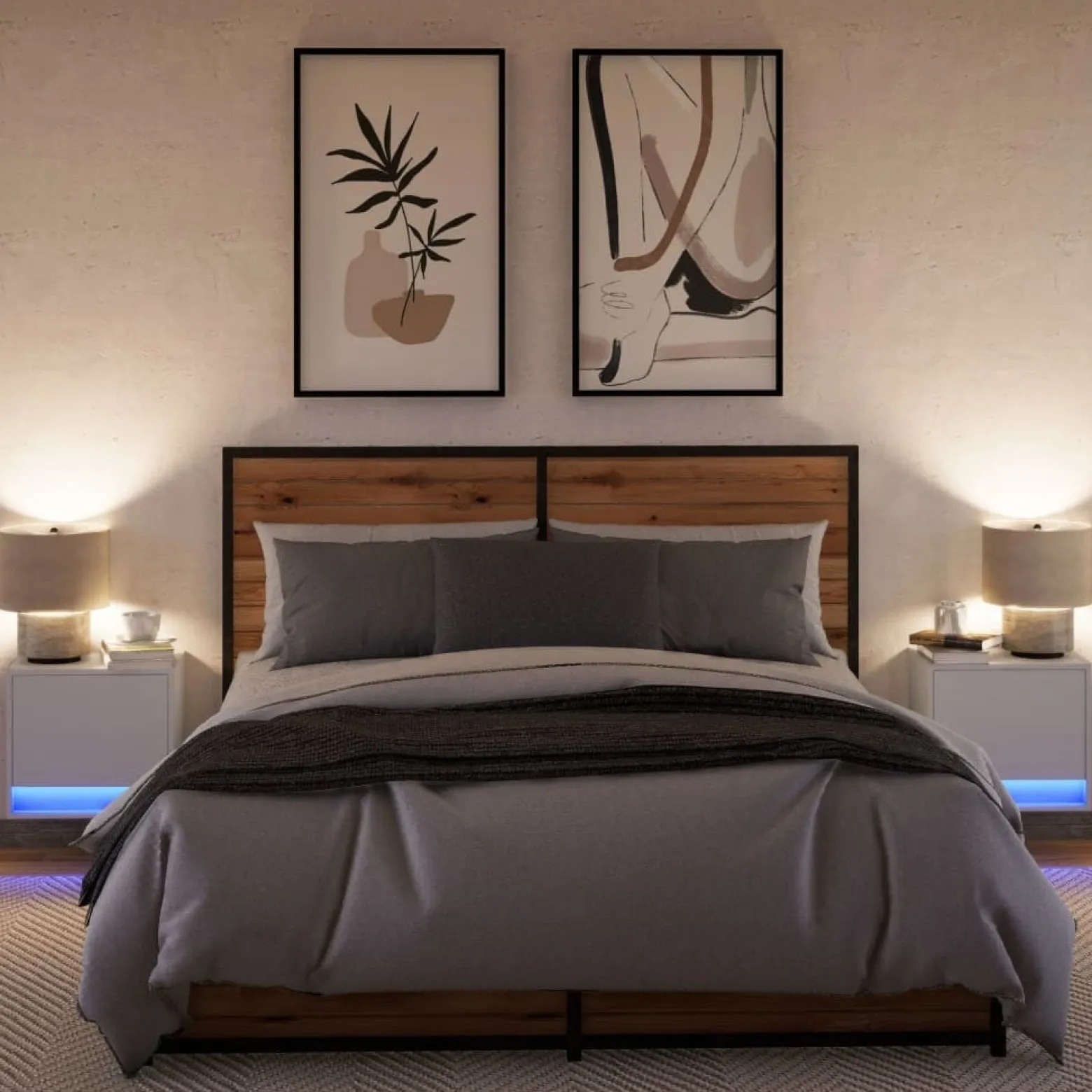 2x Szafka Nocna Biała z Szufladą Wisząca z LED Do Sypialni 45x31x40,5 cm
