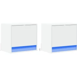 2x Szafka Nocna Biała z Szufladą Wisząca z LED Do Sypialni 45x31x40,5 cm