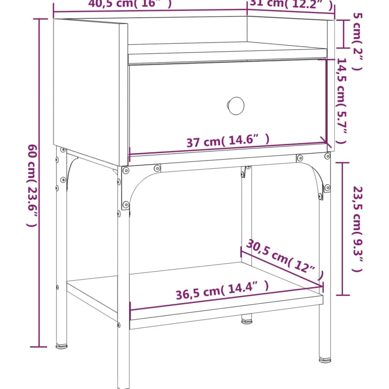 2x Szafka Nocna Komoda Stolik Półka Nocna Do Sypialni 40.5x31x60 cm