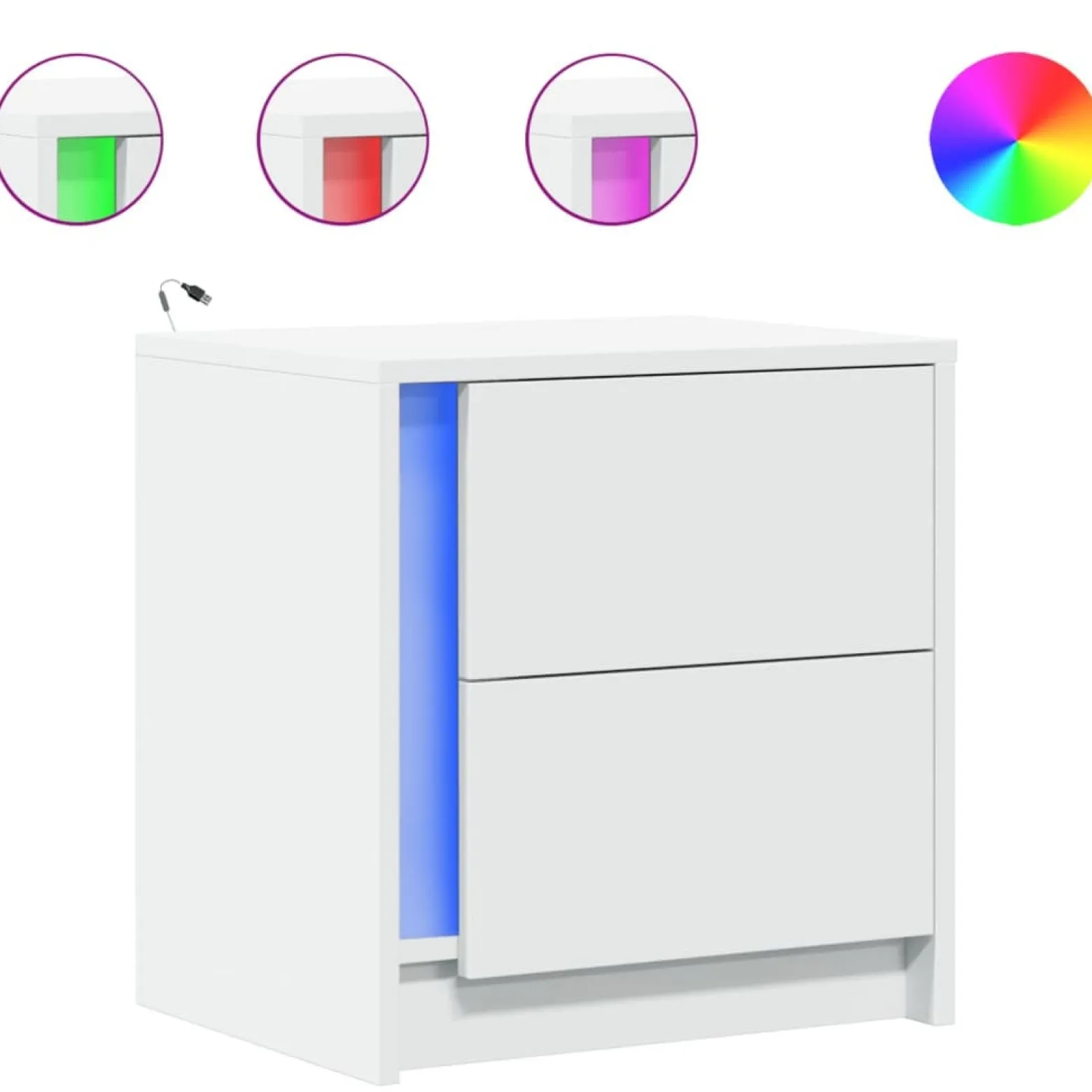 2x Szafka Nocna Stolik Biała z Szufladą z LED Do Sypialni 43x34x45 cm