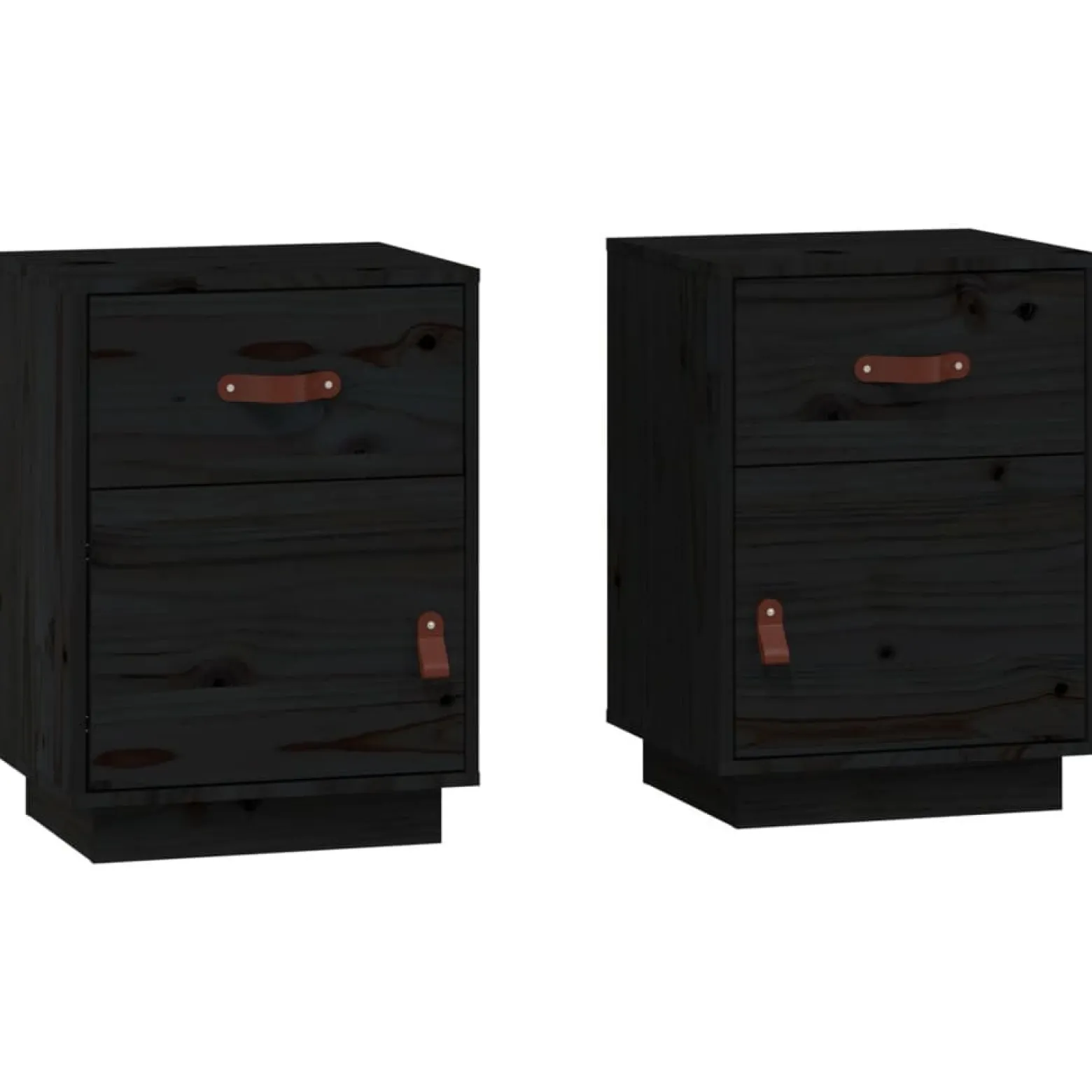 2x Szafka Nocna Stolik Czarna z Szufladą z Drzwiami Do Sypialni 40x34x55 cm