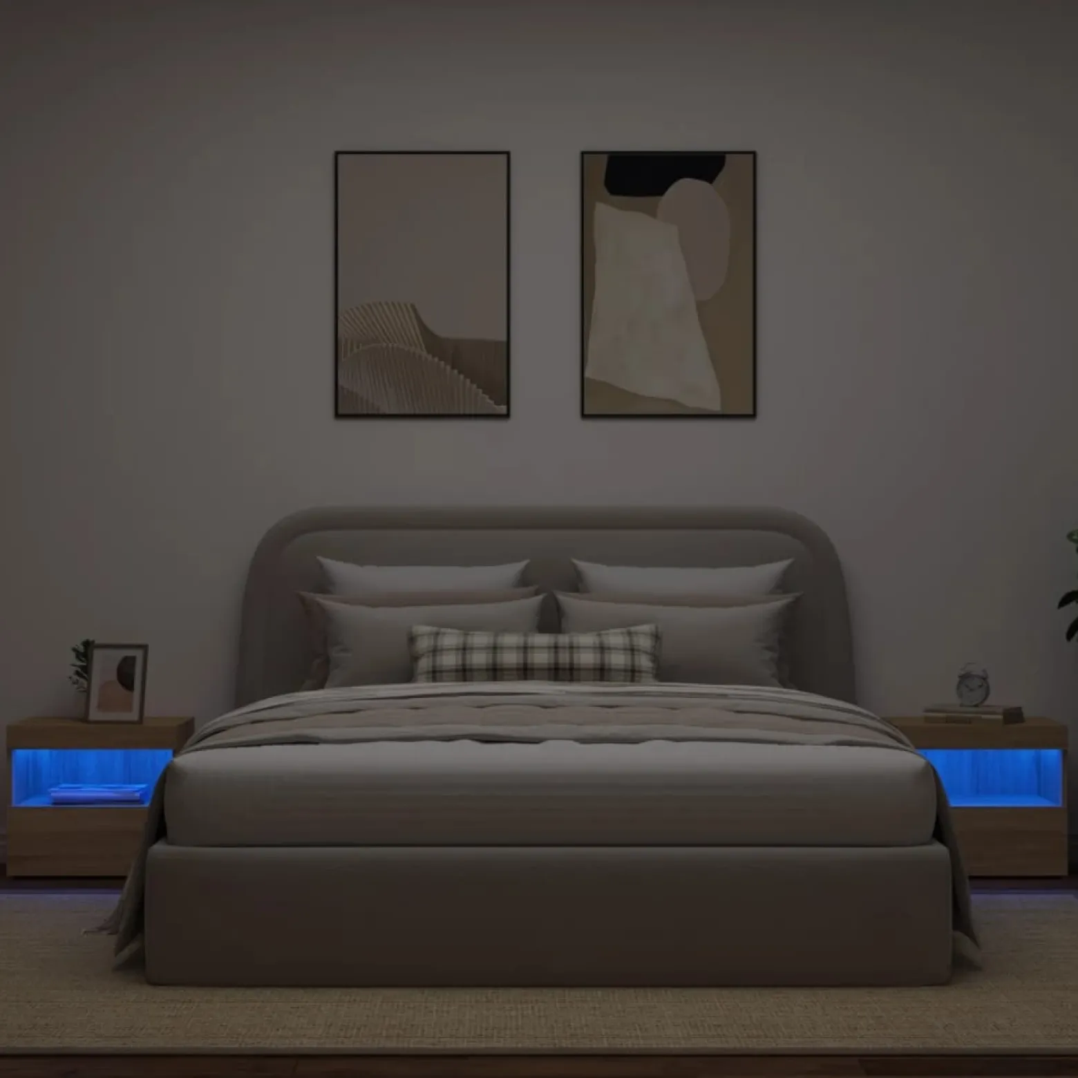2x Szafka Nocna Stolik Komoda Brązowa z LED Do Sypialni 50x40x45 cm