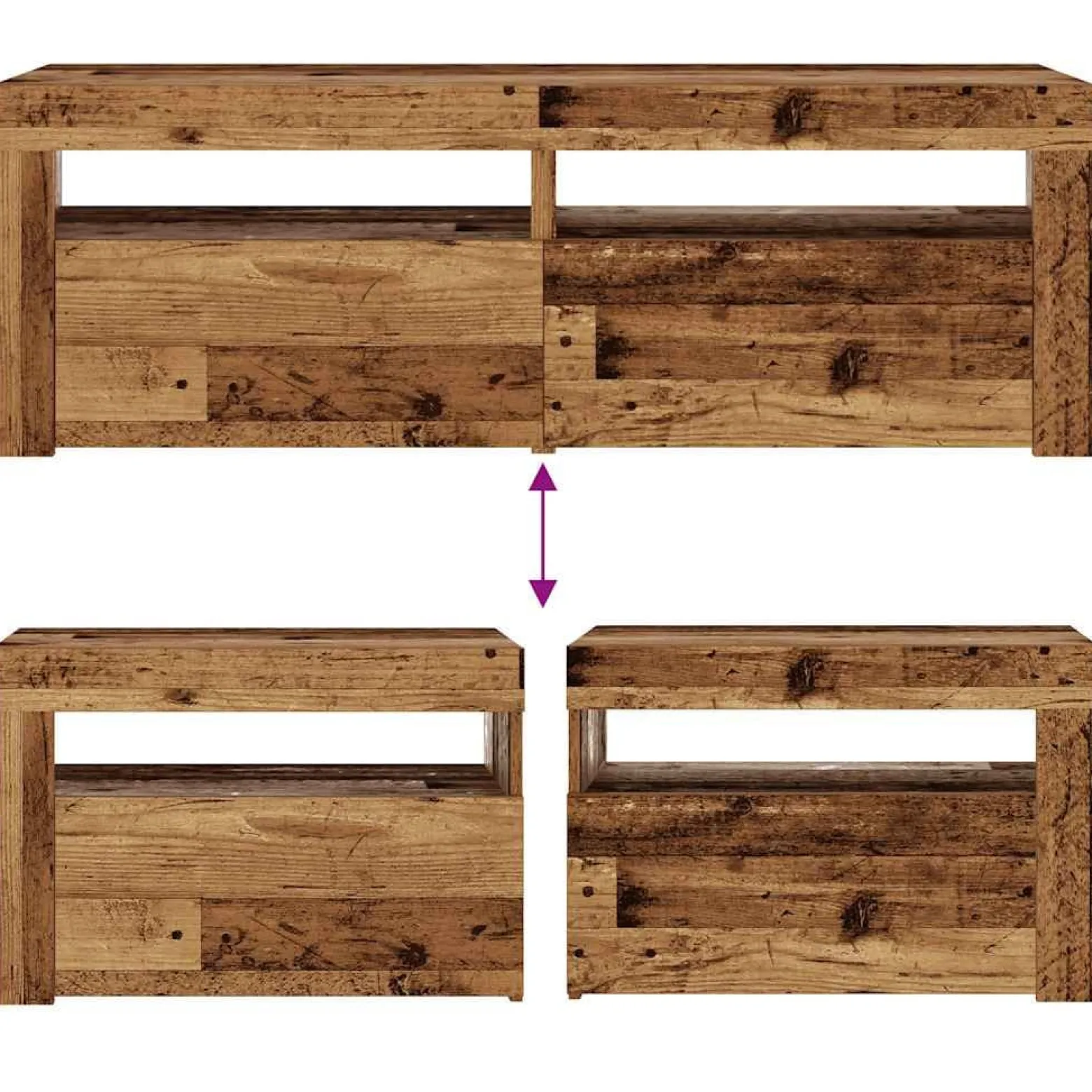 2x Szafka Nocna Stolik Komoda Szara z LED Do Sypialni 60x35x40 cm