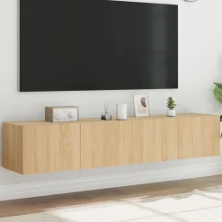 2x Szafka RTV Wisząca Stolik Półka Brązowa LED 80x35x31 cm